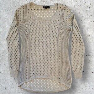 Rock & Republic Women’s Top Mesh Cutout Net Knit Metallic Silver Grey Size Small